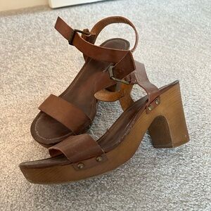 Brown leather heels